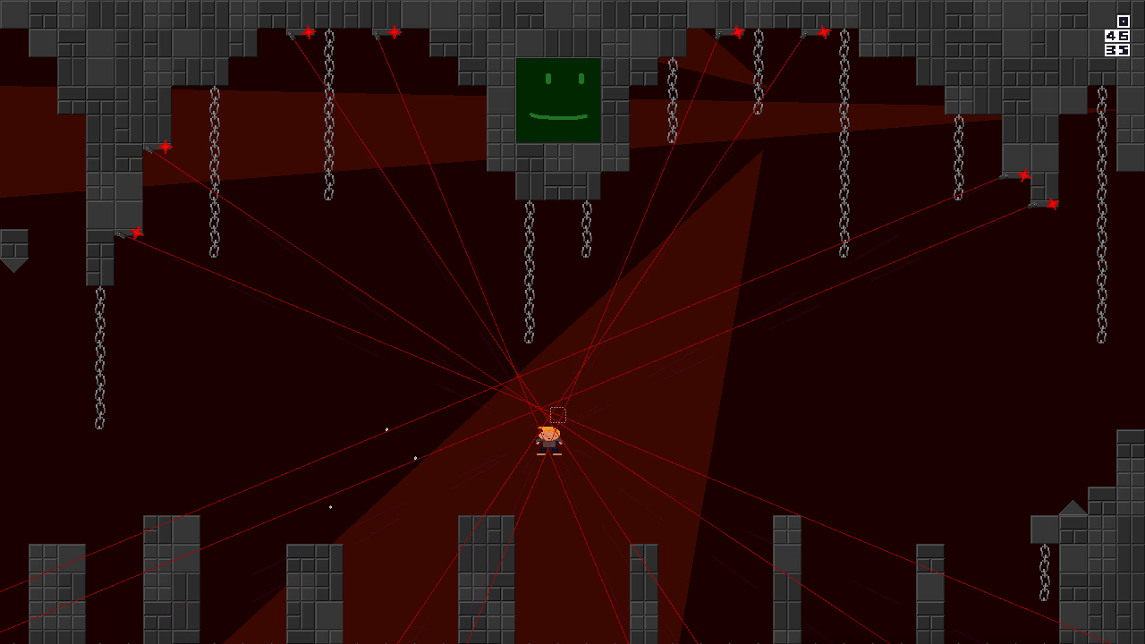 Screenshot: The player character being aimed at by 8 lasers.